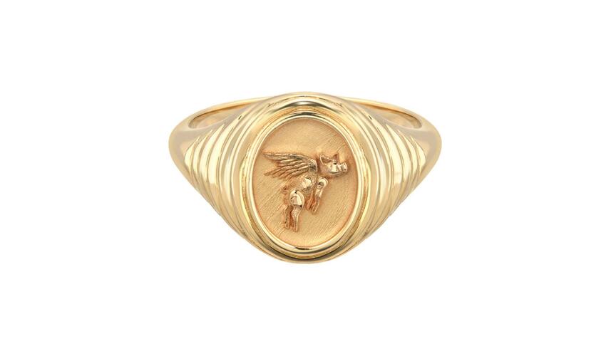 Retrouvaí flying pig signet ring