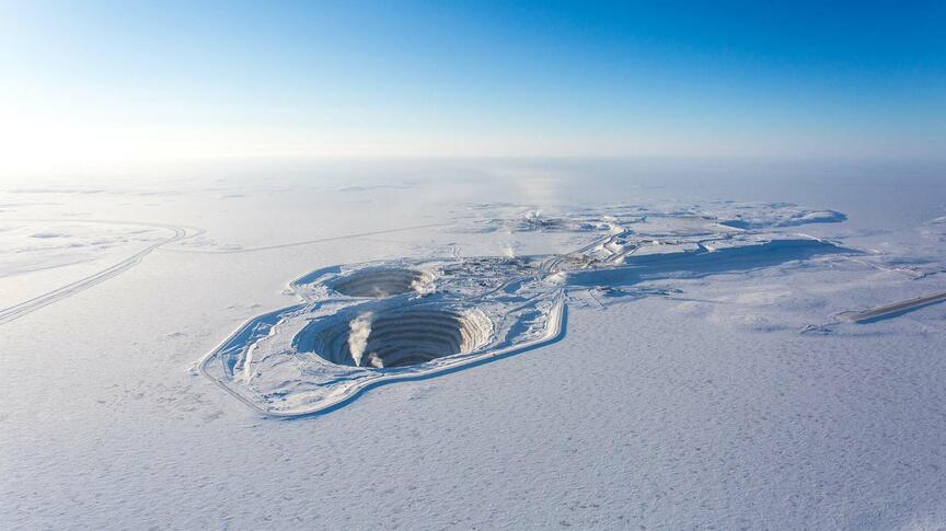 Diavik Diamond Mine winter aerial shot